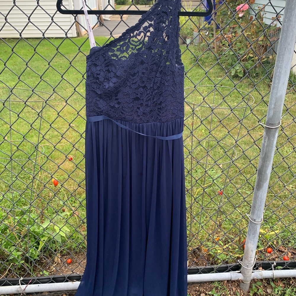David’s Bridal bridesmaid dress - one shoulder , lace - color: Marine, size 6